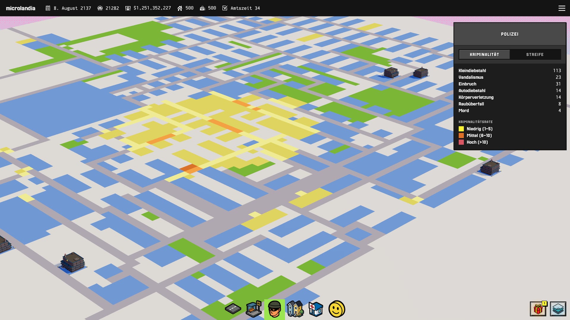 The crime map showing a large cluster of crime