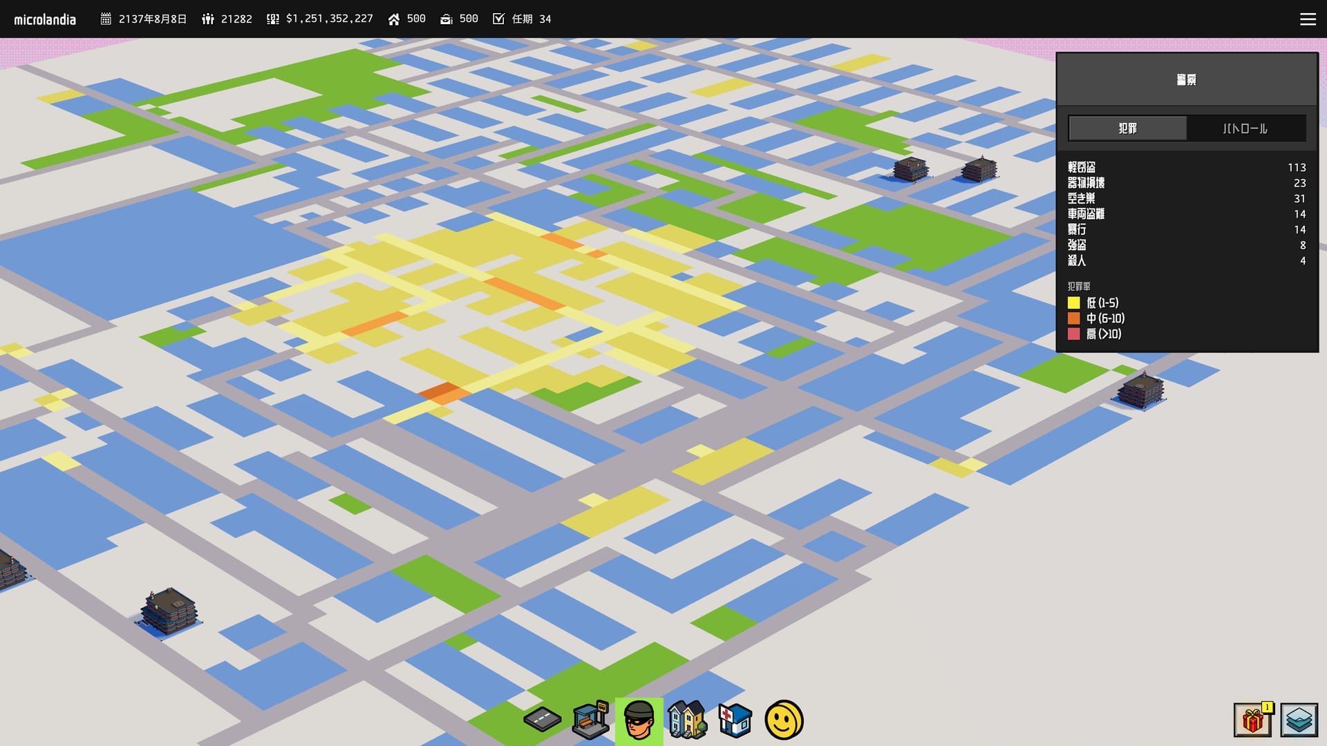 The crime map showing a large cluster of crime